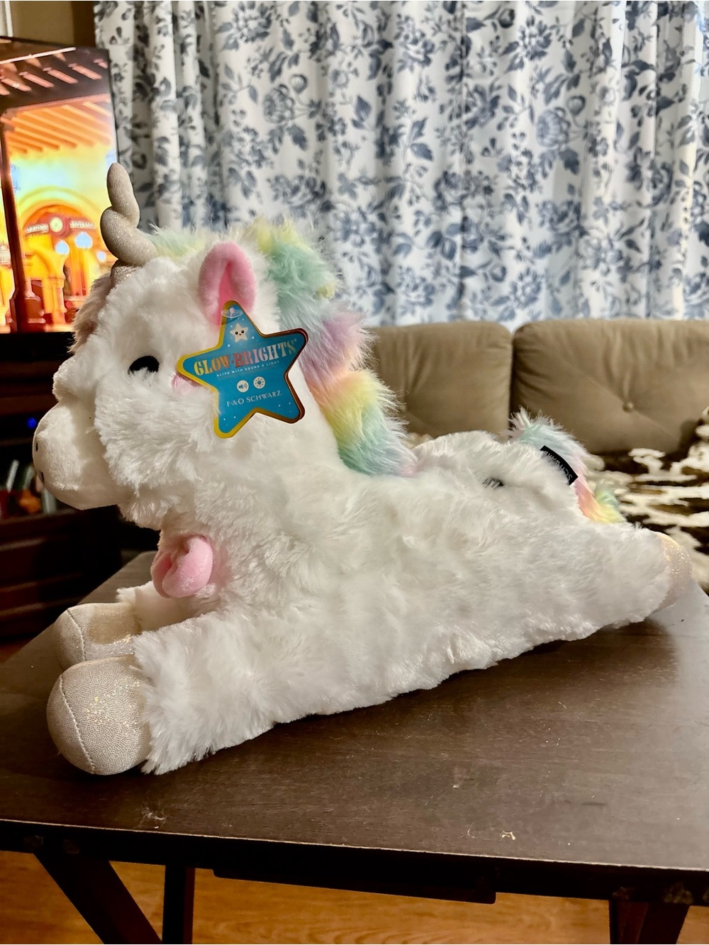 FAO Schwarz White Plush Unicorn Featuring LED Lights And Sound